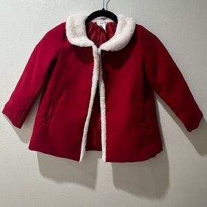 Max Studio Kids Girls Red Christmas Jacket with White Trim, bow accents, EUC 5/6
